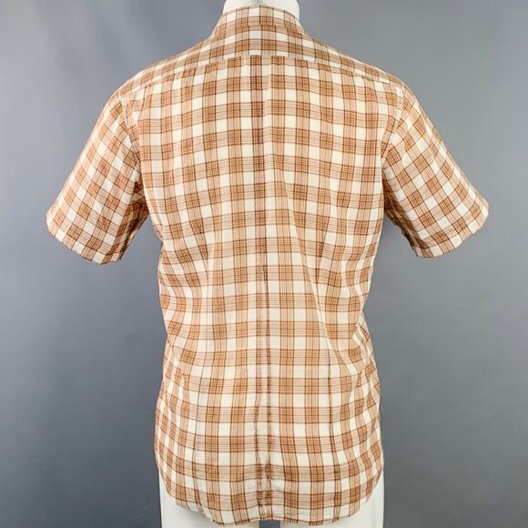 DRIES VAN NOTEN Size M Cream Brown Black Plaid Cotton Sheer Short Sleeve Shirt - Picture 4 of 7